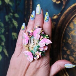 438 Victorian Marie Antoinette Pink Butterflies Adjustable Ring