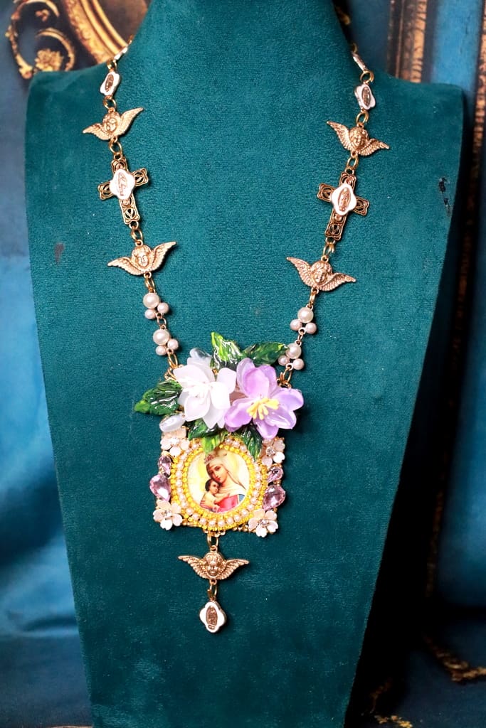 466 Virgin Mary Madonna Icon Church Religious Statement Necklace - Image 10