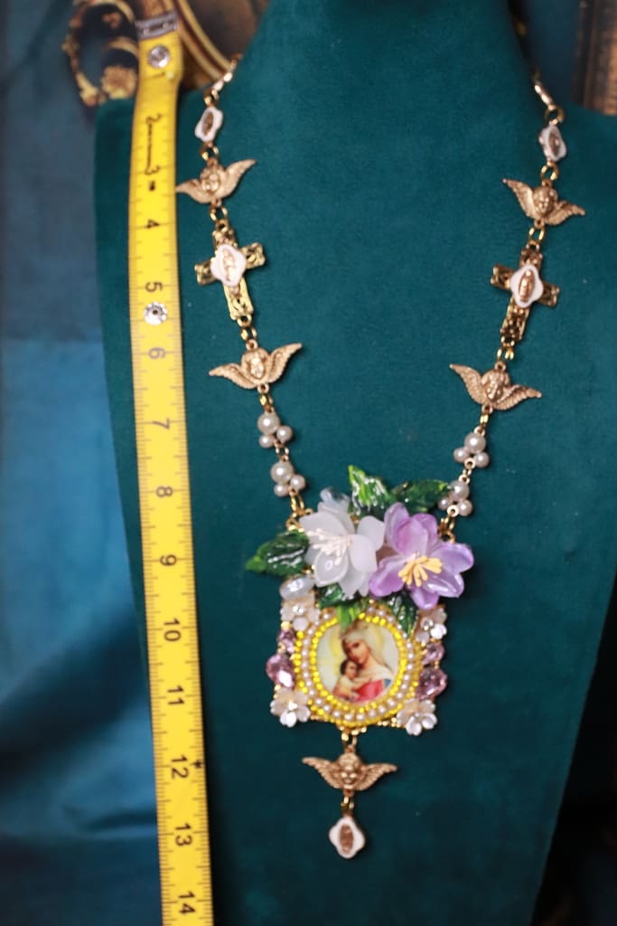 466 Virgin Mary Madonna Icon Church Religious Statement Necklace - Image 7