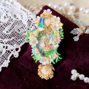 437 Victorian Young Marie Antoinette Lily Hand-made Pained Brooch Pin