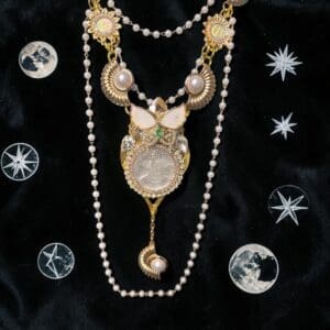 443 Sun Moon Irridescent Unusual tatement Huge Necklace
