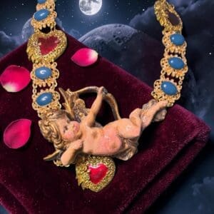 444 Baroque Adorable Cupid Top Heavy Hand-painted Statement Necklace