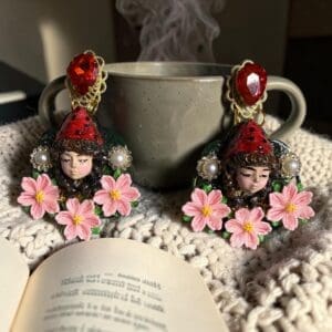 449 Light Weight Red Hood Fairy Hand Painted Earrings Studs