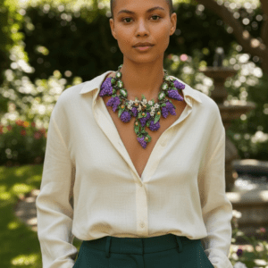 453 Realistic Hand Painted Grapes Bee Large Statement Necklace