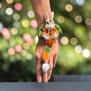 451 Adorable Hand Painted Rabbit Bunny Carrots Bangle Cuff