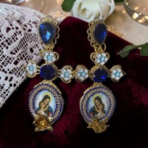 455 Virgin Mary Cameo Cross Light-weight Earrings Studs
