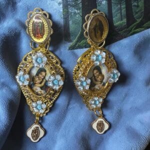 454 Virgin Mary Cameo Blue Earrings Studs