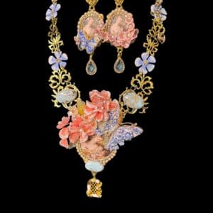 470 Set Of Necklace+ Earrings Victorian Cameo+ Genuine Larimar