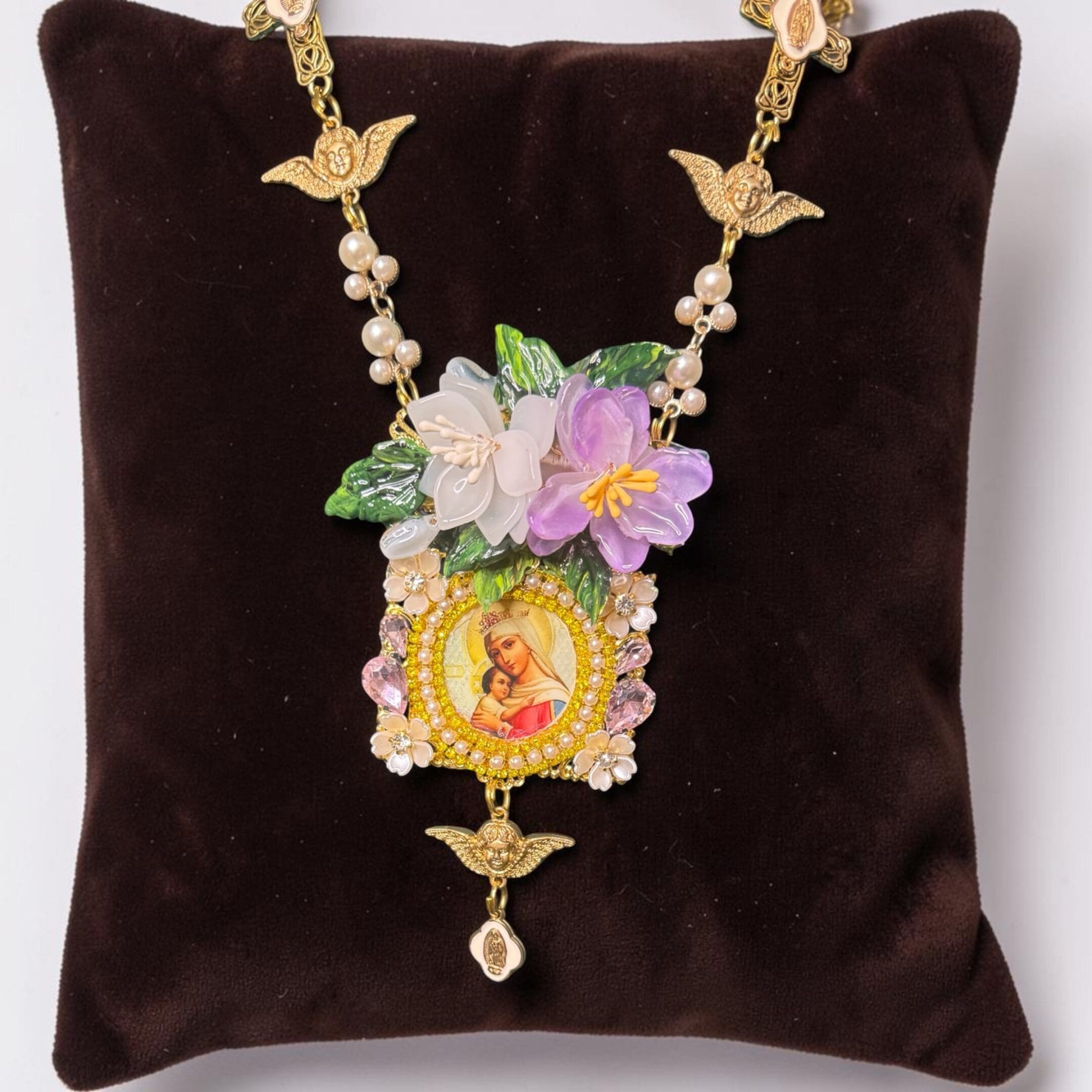 466 Virgin Mary Madonna Icon Church Religious Statement Necklace