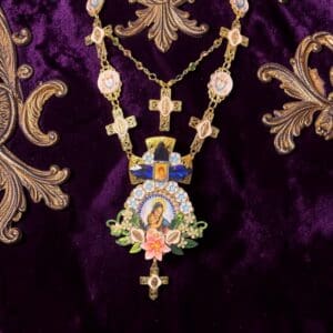 456 Virgin Mary Cameo Cross Statement Necklace