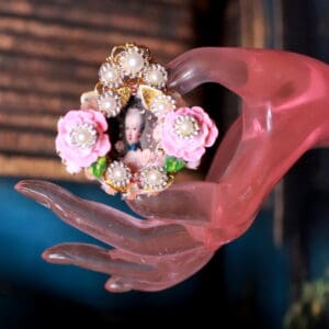 511 Marie Antoinette Roses Pearl Cameo Adjustable Cocktail Ring