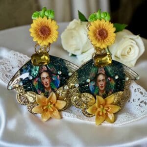 482 Frida Kahlo Floral Cameo Earrings Studs
