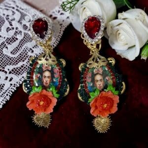 481 Frida Kahlo Floral Cameo Earrings Studs