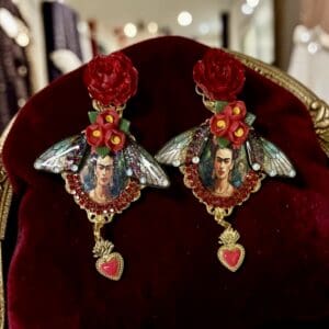 483 Frida Kahlo Floral Cameo Earrings Studs