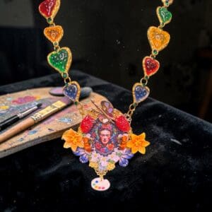 485 Frida Kahlo Floral Cameo Floral Statement Necklace