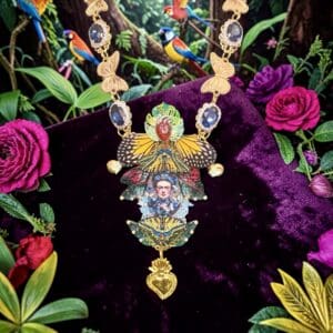 484 Frida Kahlo Floral Cameo Butterfly Statement Necklace