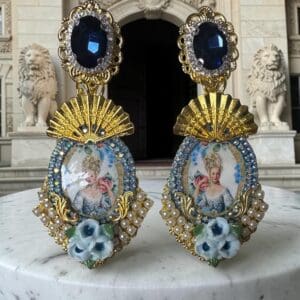 497 Marie Antoinette Fan Cameo Blue Earrings Studs