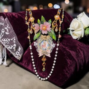 498 Marie Antoinette Fan Cameo Blue Butterfly Statement Necklace