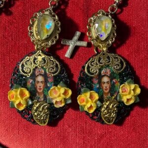 502 Frida Kahlo Palette Cameo Yellow Earrings Studs
