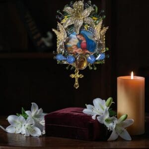 500 Virgin Mary Madonna Birds Orchid Brooch Pin
