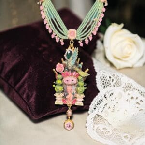 510 Marie Antoinette Bird Aqua Beads Necklace