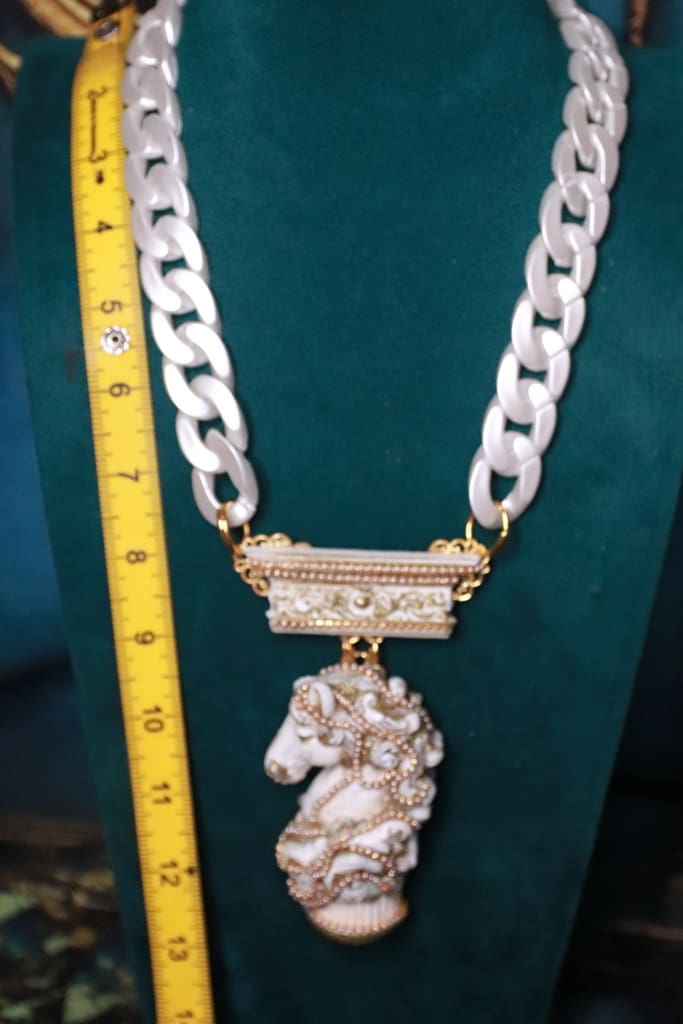 528 Baroque white Chess Knight Statement Necklace - Image 13