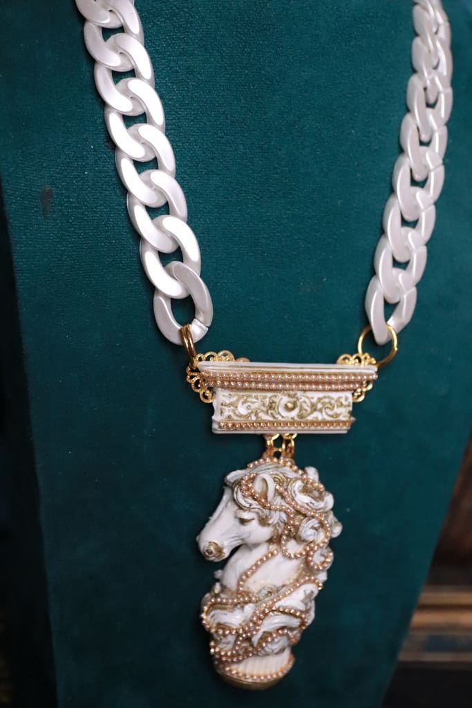 528 Baroque white Chess Knight Statement Necklace - Image 12