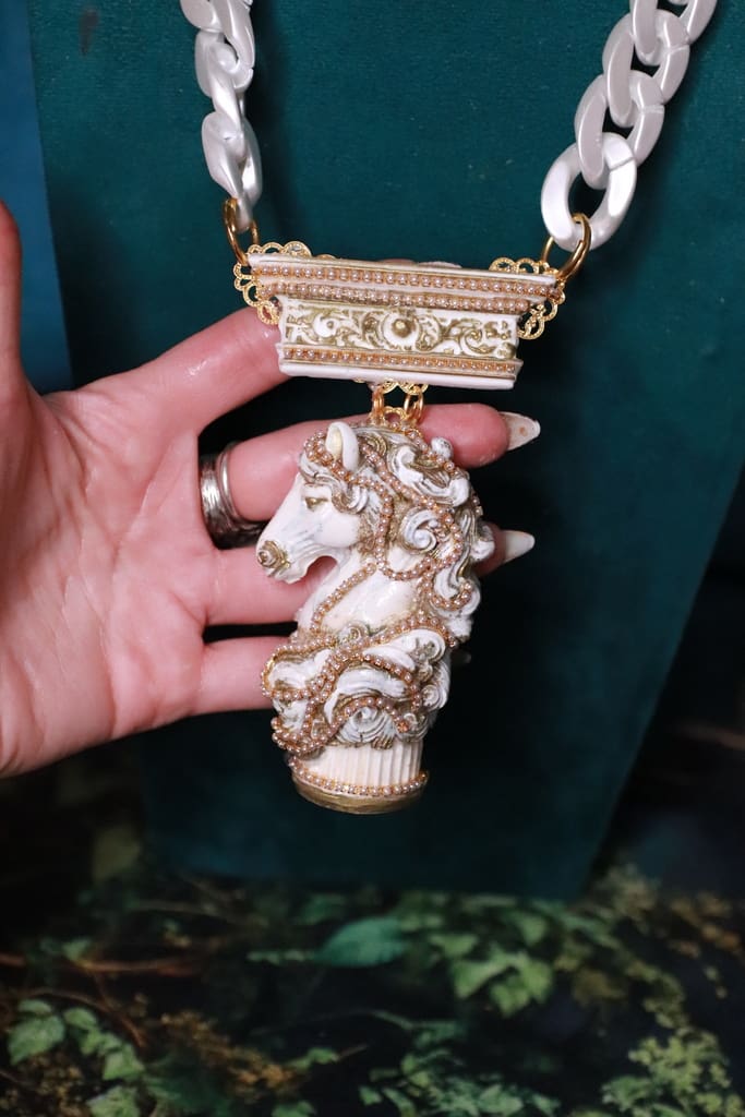 528 Baroque white Chess Knight Statement Necklace - Image 8