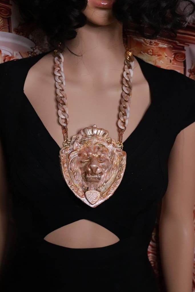 529 Baroque Unisex Huge Lion Head Chained Statement Necklace - Image 5