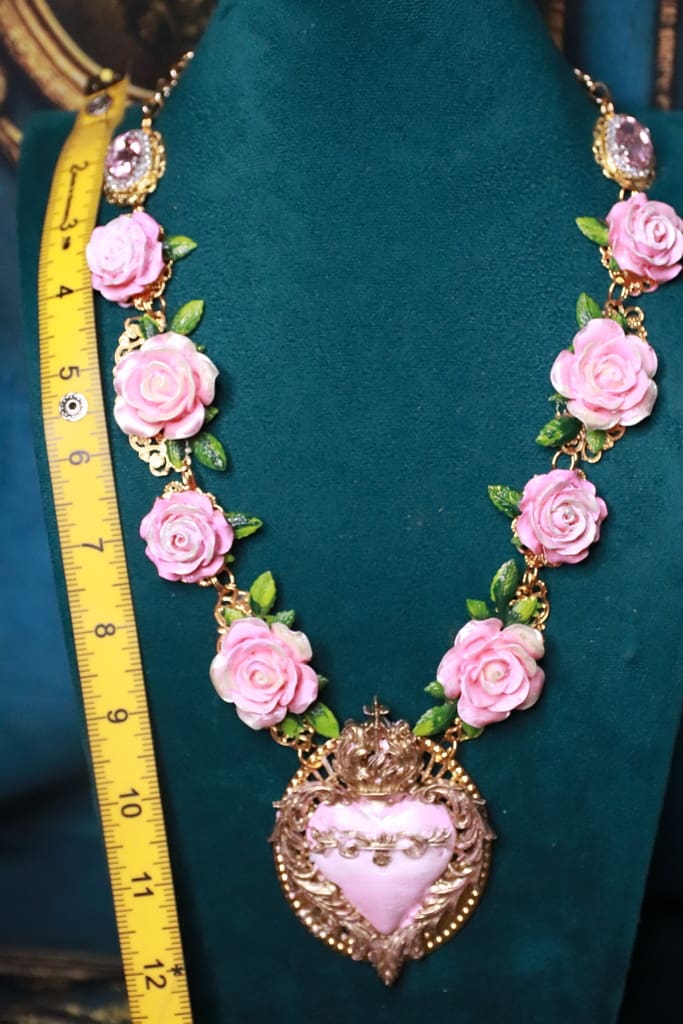 532 Baroque Sacred Heart Roses Statement Necklace - Image 10