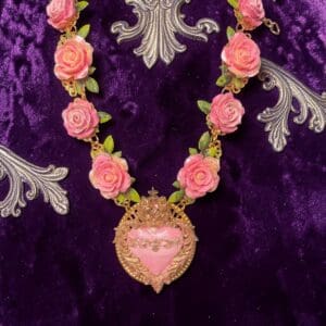 532 Baroque Sacred Heart Roses Statement Necklace