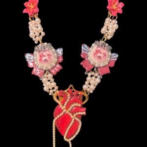 531 Dark Series Heart Faces Pearl Statement Necklace
