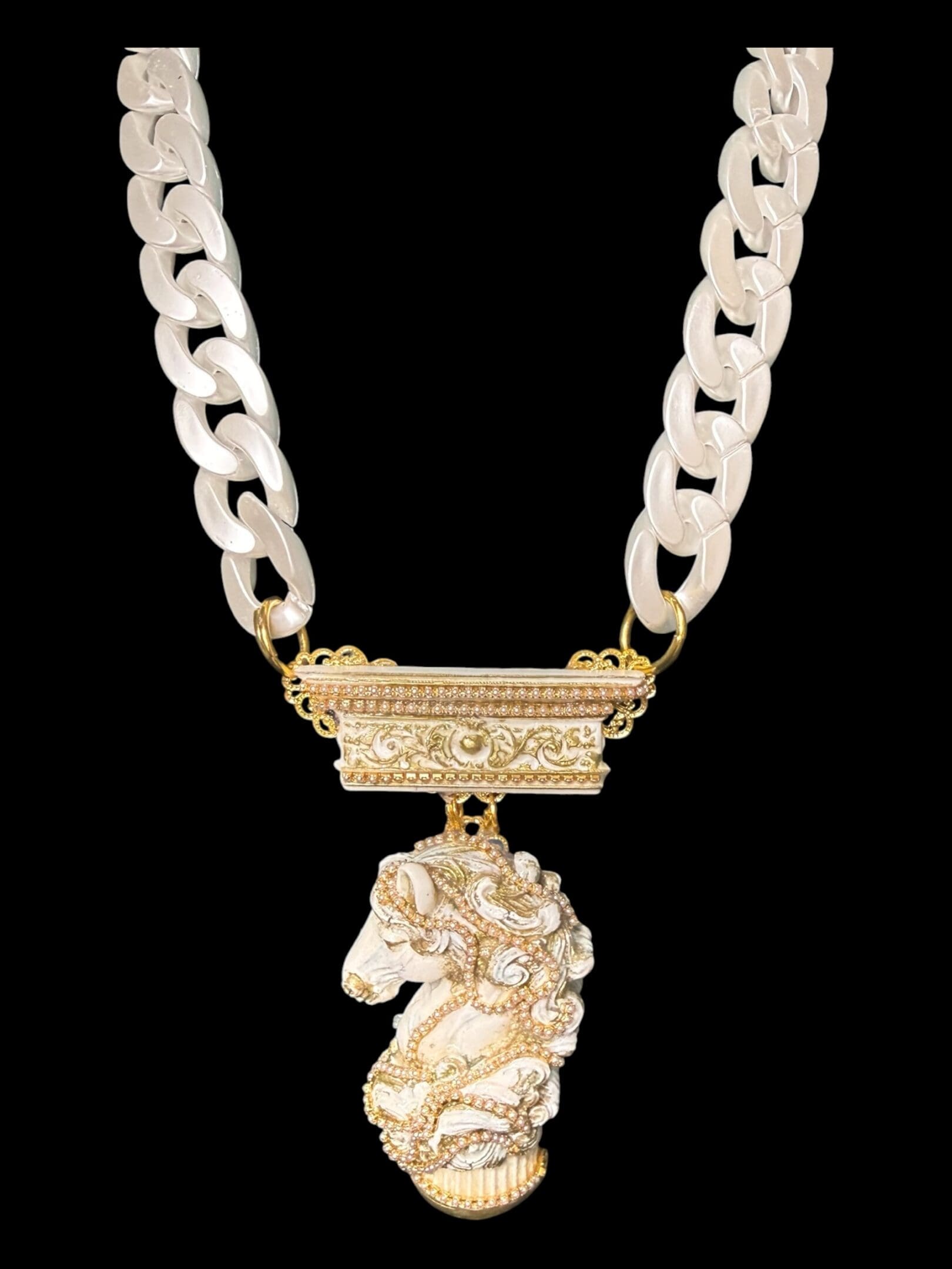 528 Baroque white Chess Knight Statement Necklace - Image 2