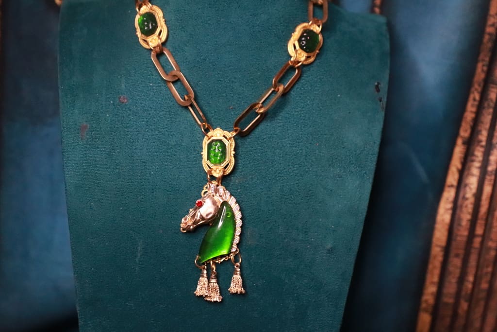 544 Baroque Green Crystal Horse Pendant Necklace - Image 9