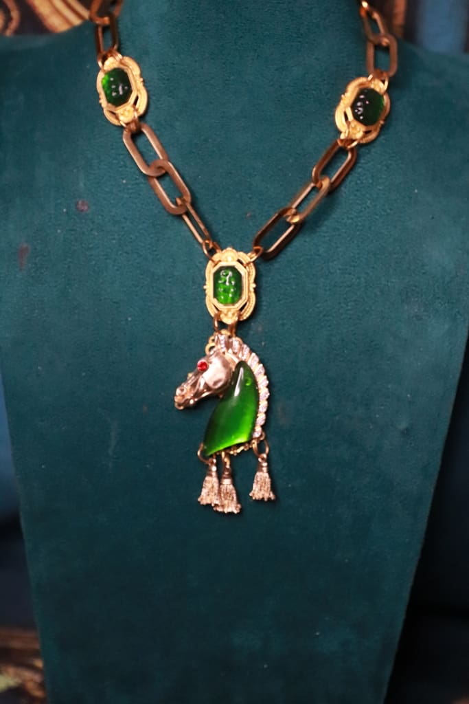 544 Baroque Green Crystal Horse Pendant Necklace - Image 8