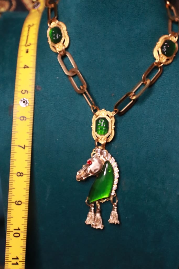 544 Baroque Green Crystal Horse Pendant Necklace - Image 7