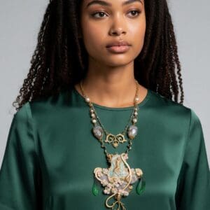 535 Victorian Bathing Fairy Genuine Labradorite Statement Necklace