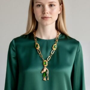 544 Baroque Green Crystal Horse Pendant Necklace
