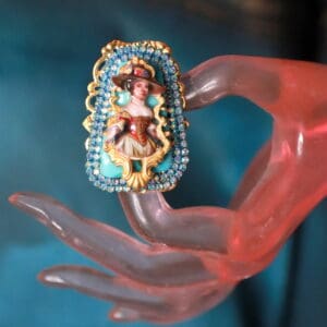 548 Enamel Victorian 3D Effect Massive Cocktail Adjustable Ring