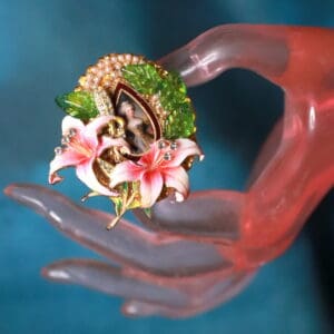 547 Victorian Enamel Marie Antoinette Style Enamel Orchid Adjustable Cocktail Ring