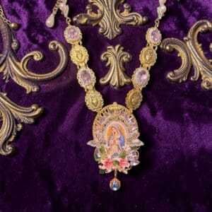 545 Religious Enamel Massive Virgin Mary Madonna Necklace