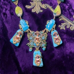 550 Victorian Enamel Turquoise-style Cabochon Statement Necklace