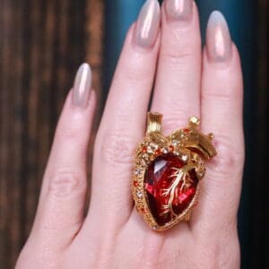 SOLD! 562 Crystal Heart Fancy Cocktail Adjustable Ring