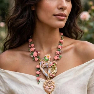 560 Art Deco Irregular Unusual Faces Roses Necklace