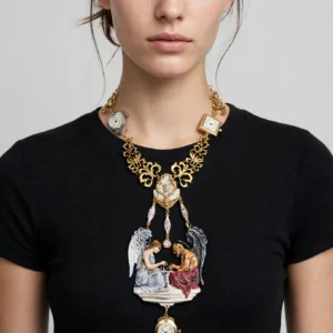 564 Art Deco Devil VS Angel Buttle Statement Necklace
