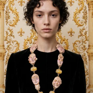 558 Art Deco Faces Unusual Hand-painted Huge Necklace